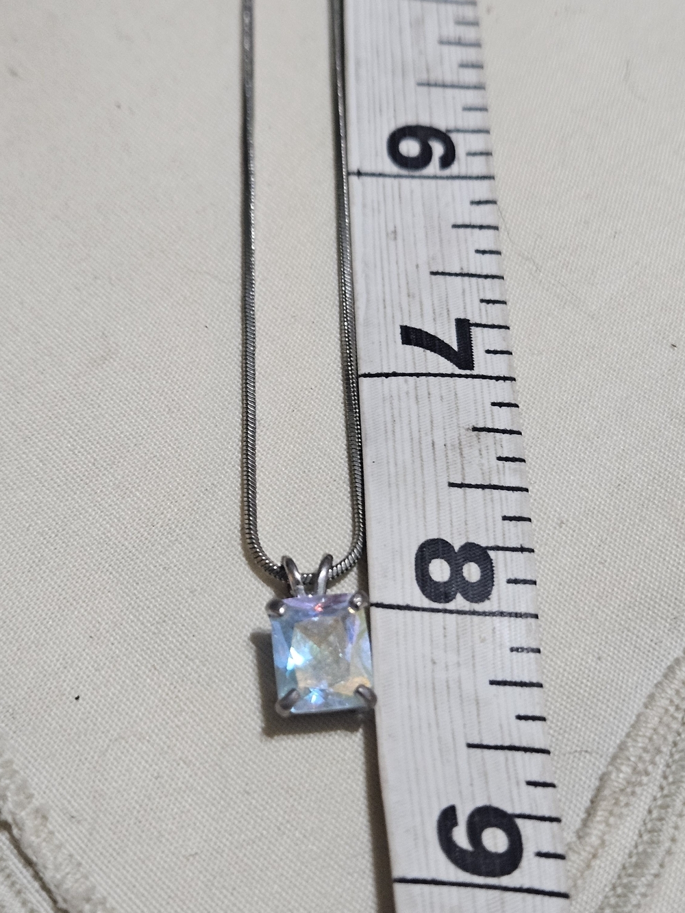 Iridescent Rectangular Emerald-cut Pendant Silver-tone Snake Chain